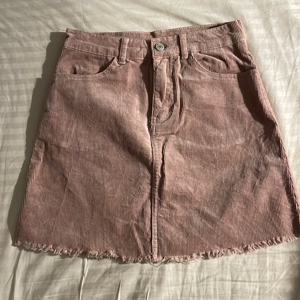 Pink ribbed corduroy skirt